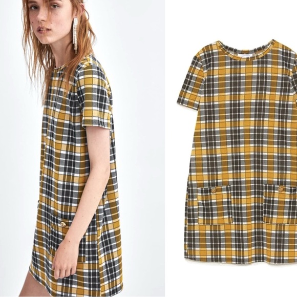 Zara Trafaluc Yellow & Black Plaid Mini Dress 💕 - Picture 3 of 8